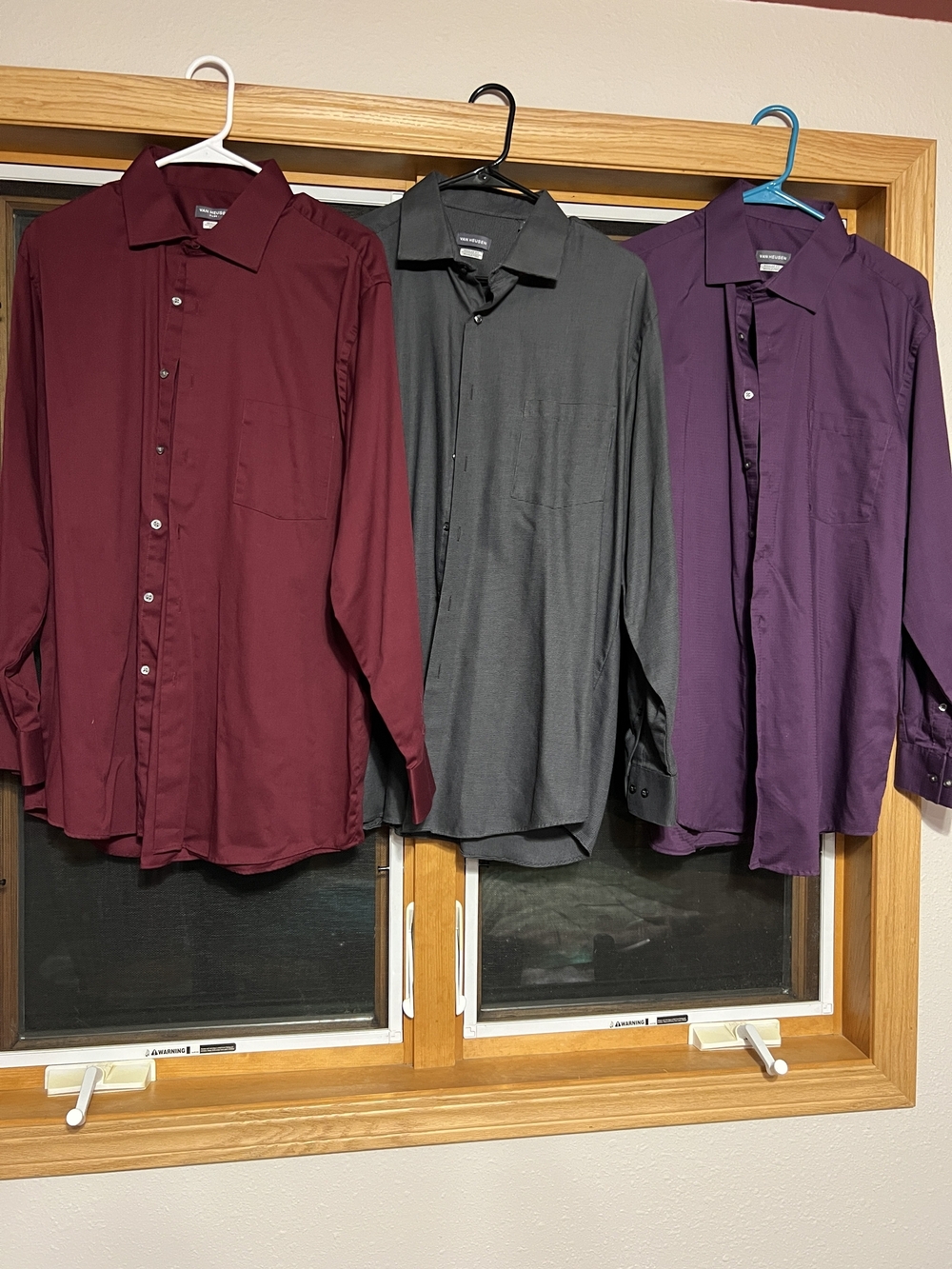 Van Heusen Men's Burgundy, Charcoal, and Purple Dress Shirts - 3-Pack Look